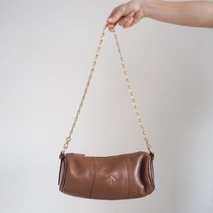 Manu Atelier Leather Shoulder Bag with Gold Chain Strap